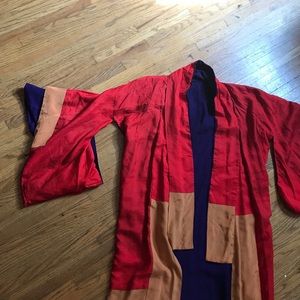 Handmade floor-length red silk kimono